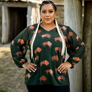 Lauren Good Day Chiffon Bison Blouse Size Medium